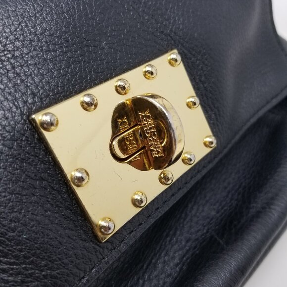 Badgley Mischka Black Leather & Gold Handbag & Crossbody Messenger Bag Handbags - Picture 9 of 16